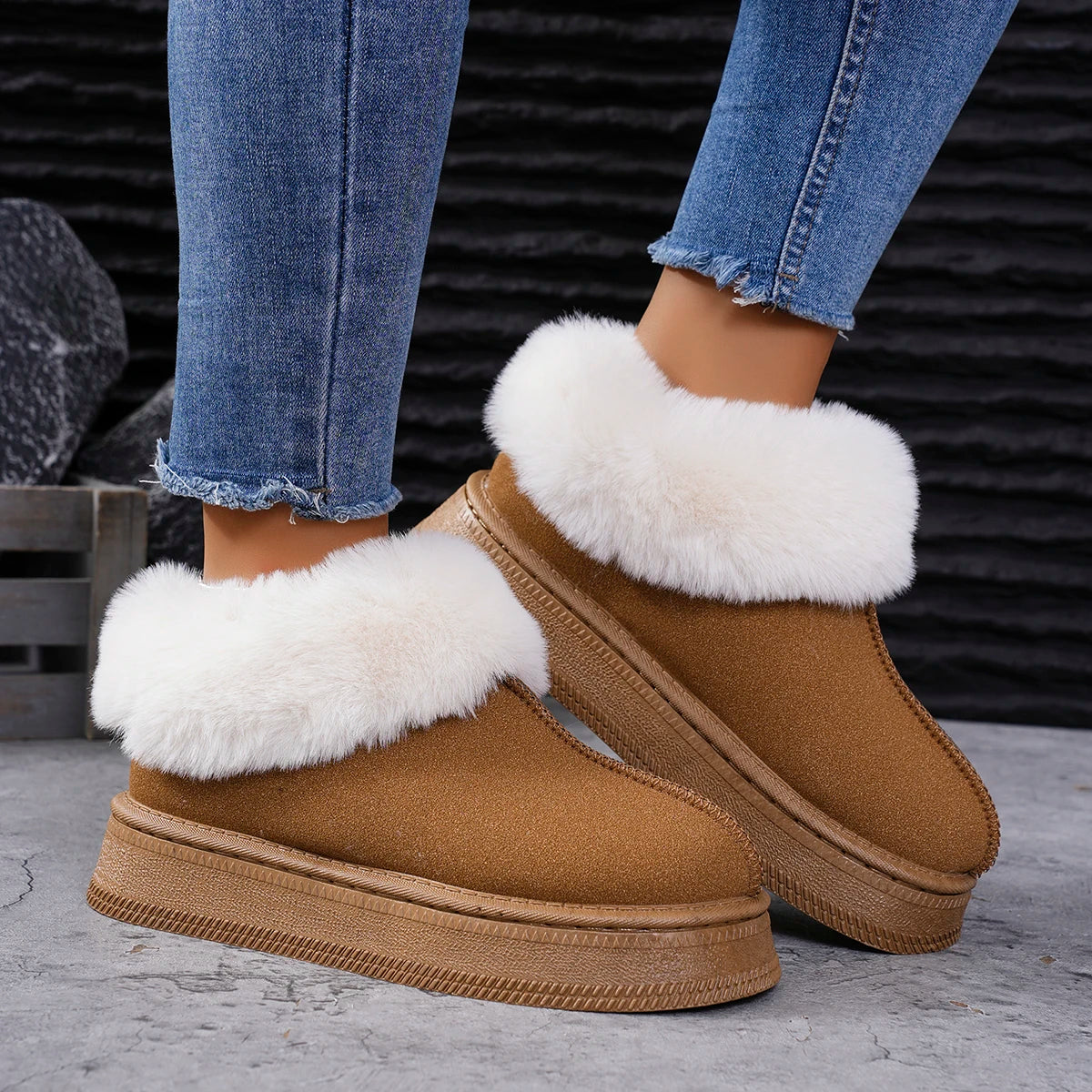 LBSFY -Fashion Winter Brown Short Boots New Platform Shoes Push Size Ankle Boots for Women Waterproof and Warm Snow Boots