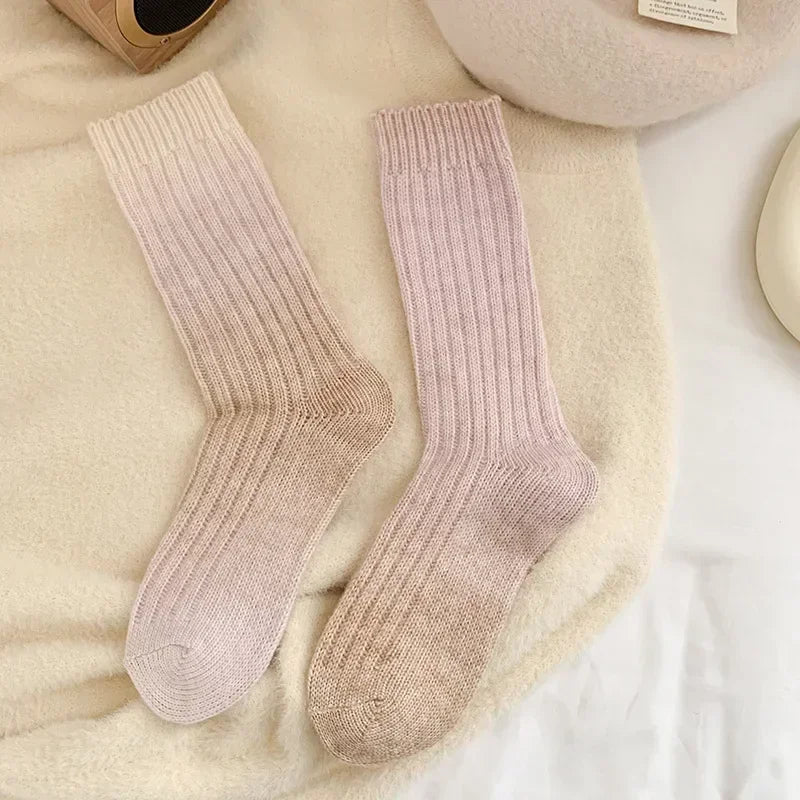 Lbsfy Wool Winter Thick Warm Long Socks Gradient Wool Cashmere Kawaii Socks Women Thermal Floor Sleeping Socks New Year Gift Autumn