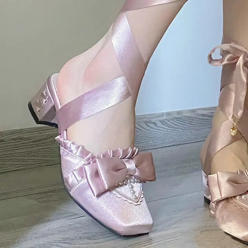 LBSFY  -  French Fairy Lace-Up Single Shoe Ballet Thick With Lolita Design Sense Of Minority Evening Gentle Evening Wind Pumps