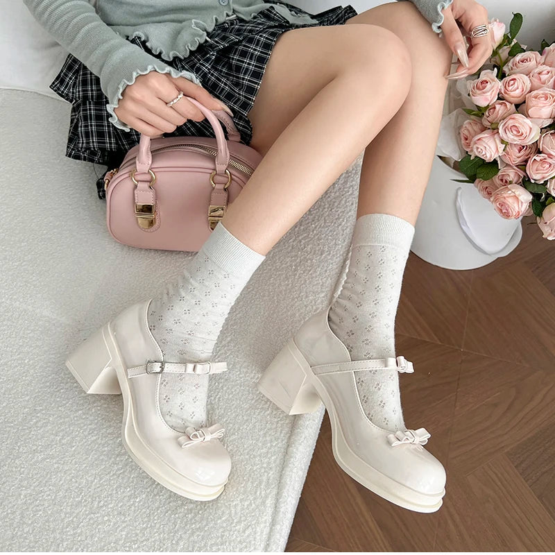 LBSFY -New Platform Thick Heel Women Mary Jane Shoes Fashion Butterfly-knot Dress Shoes Ladies Outdoor Leather Pumps