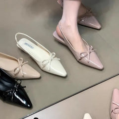 LBSFY -New Style Women's Sandals with Anti Slip Slim Heel Close Toes Elastic Band Bow Outdoor Black/White Fashion Sandals Zapatos Mujer