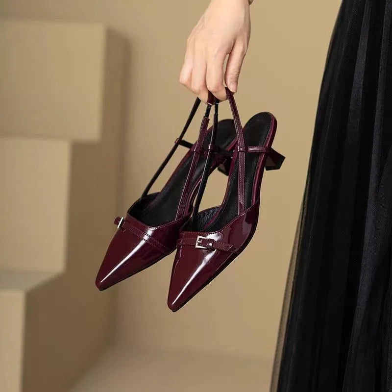 LBSFY -New Pointed Toe Sexy Mid Heels Party Shoes Women Sandals Designer Brand Pumps Slingback Casual Shoes Dress Shoes