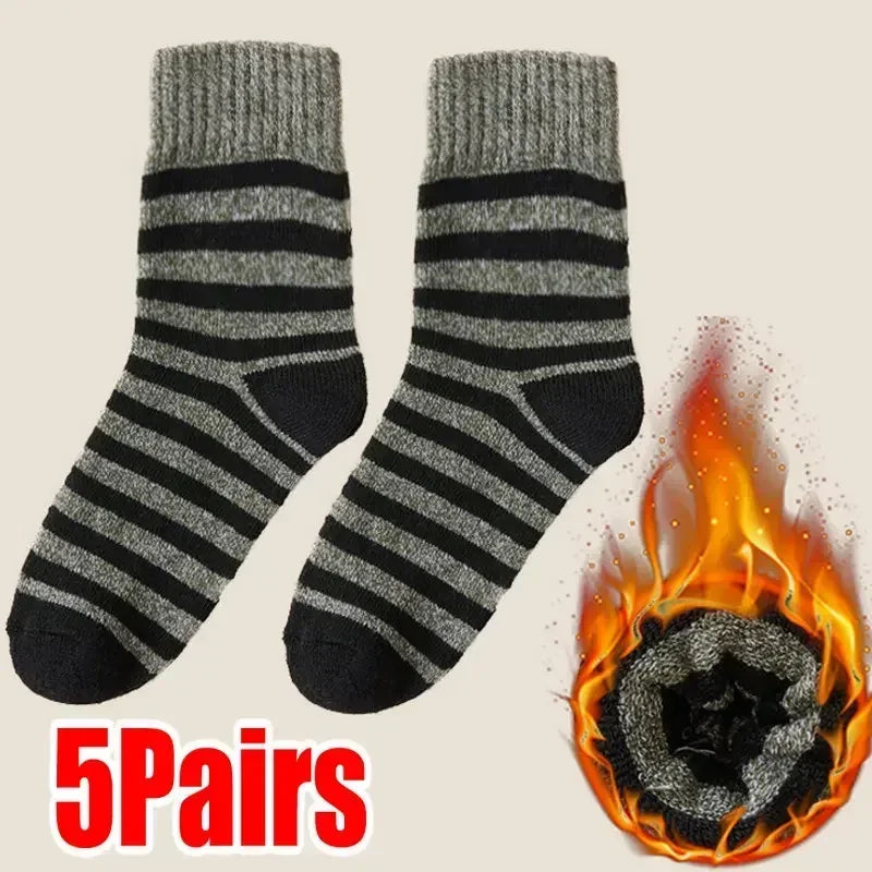 Lbsfy 5Pairs Winter Thicker Warm Men’s Sock Wool Male Women Socks Super Solid Socks Merino Wool Socks Against Cold Snow Terry Sock