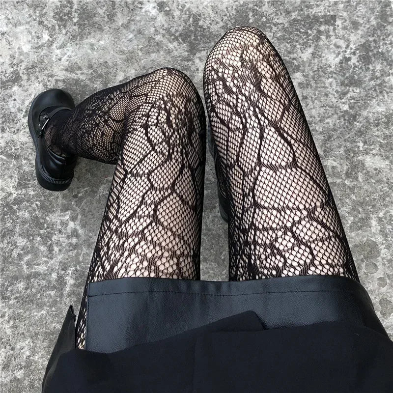 Lbsfy Women Sexy Cross Print Fish Net Tights Long High Nylon Socks Transparent Hollow Out Body Stockings Black Mesh Fishnet Pantyhose