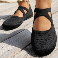 LBSFY -Round-toe Single Shoes Fairy-style Ballet Shoe Knitted Mary Jane Flat Knitted Single Shoes Walking Loafers Sneakers