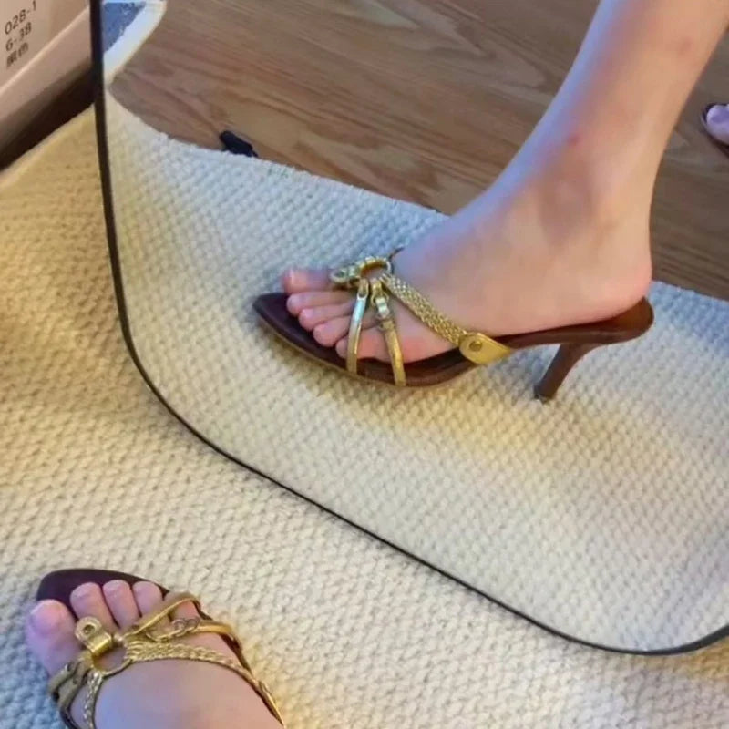 LBSFY  -  NEW Women Weaving cross Leather Crystal Heels Open Hollow Shallow Sandals Elegant Sequins Stiletto Sandals Dress Shoes