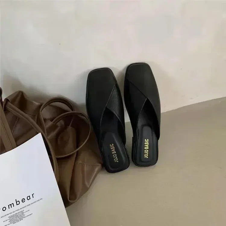 LBSFY -Sandals Female Slippers Women Fashion Flat Casual Mules Square Toe Sandals Women Flat Outdoor Walking Slides Zapatillas