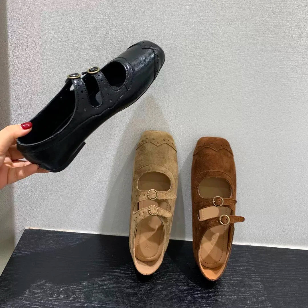 LBSFY -New Fashion Ladies Leather Flat Shoes Mary Jane Casual  Women Buckle Shoes Ladies Casaul Dress Low Heel Leather Shoes