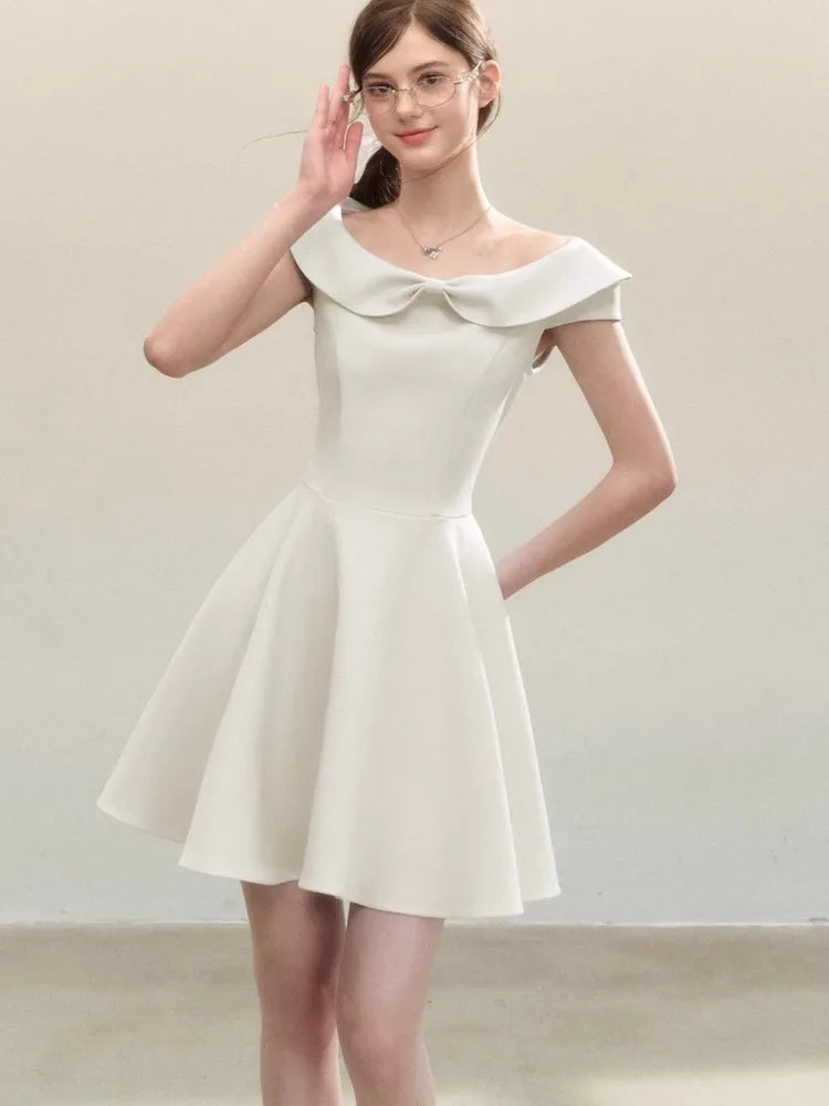 LBSFY -French Summer Retro Style Women's Dresses New Ball Gown Slim Fit Slash-Neck A-Line Short Party Dress Korean Chic Prom Vestidos