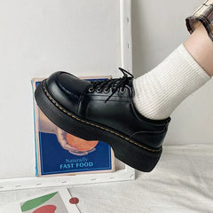 LBSFY -Mary Jane Women Pumps 2025 Spring Solid Lace-up Platform Shoes Round Toe Casual Zapatillas Mujer Black 4.5CM High Zapato De Tacón