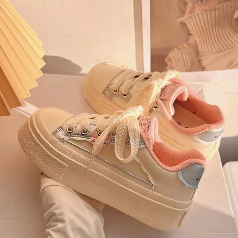 LBSFY  -  Winter Women Breathable Cute Beige Sneakers Patchwork Shoes Thick Heel Sneakers Casual Running Platform Y2K Lolita Sports Shoes