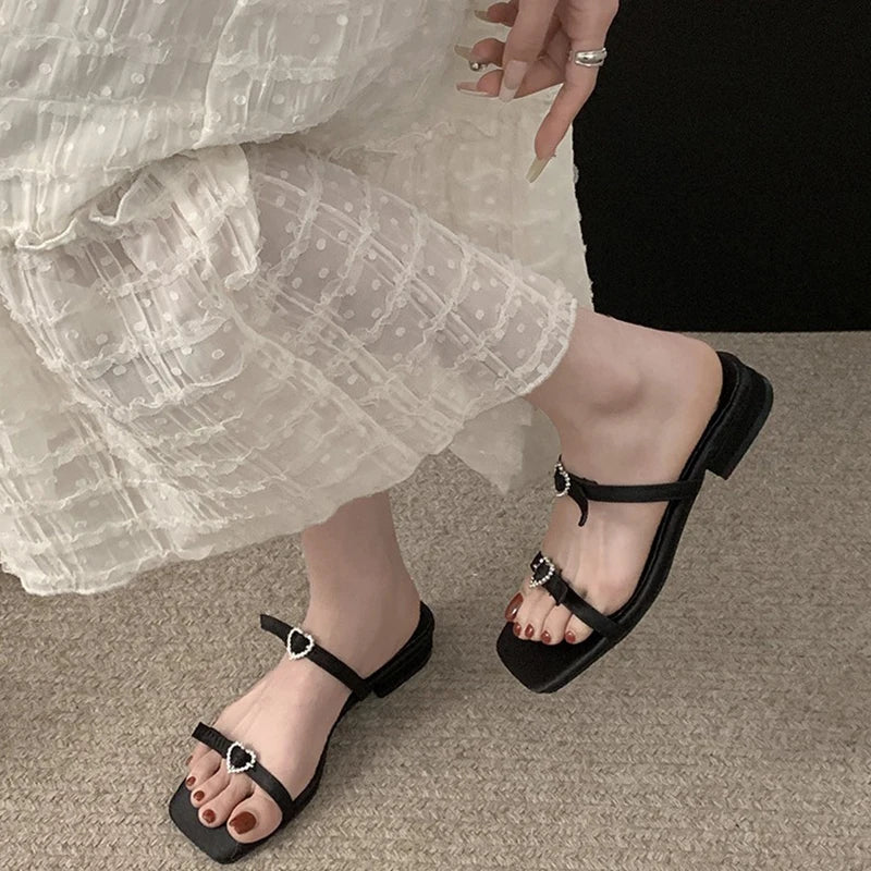 LBSFY  -  2024 Summer Women Slippers Fashion Elegant Narrow Band Open Toe Slides Shoes Ladies Outdoor Dress Thick Heel Sandalias