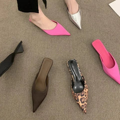 LBSFY -New Pointed Toe Women Mules Slipper Fashion Candy Color Ladies Elegant Dress Sandal Square Low Heel Slip on Slides Shoes