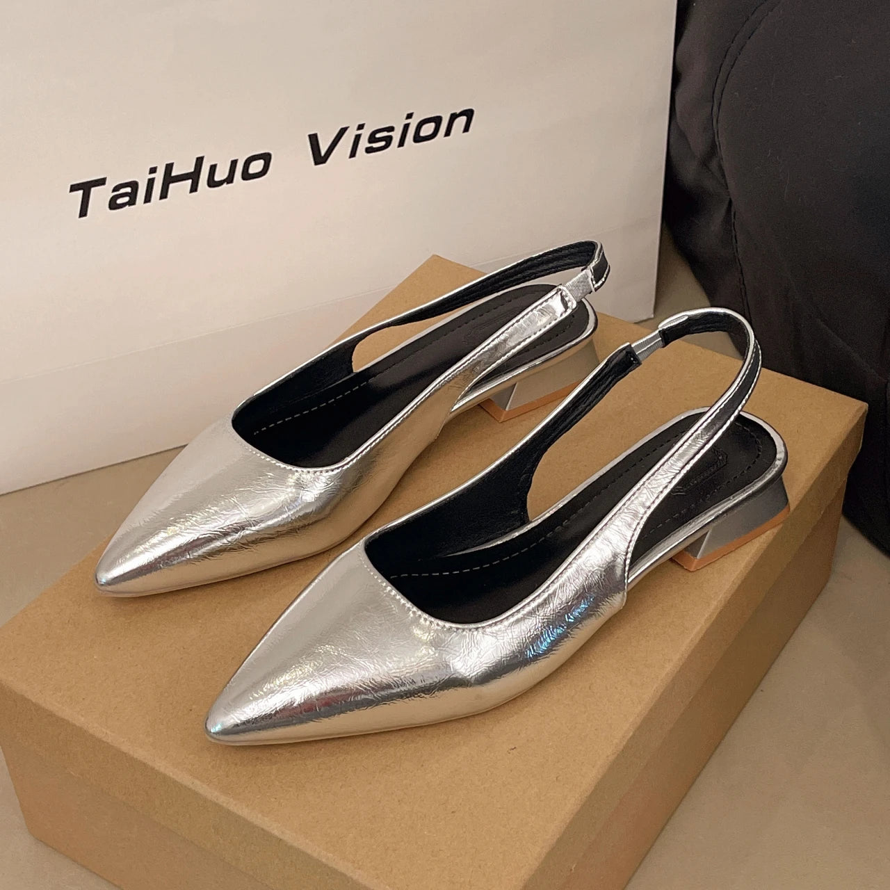 LBSFY -Luxury Elegant Fashion Patent Leather Pointed Toe Women Pumps Elegant Low Heels Sandals Casual Dress Street Style Shoes