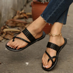 LBSFY -Women's Casual Flat Sandals Braided Design Popular Brown Color Comfortable Shoes Everyday Wear Slides Zapatos Mujer Sandalias