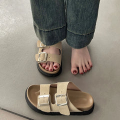 LBSFY  -  2024 Summer Platform Women Slippers Fashion Elegant Outdoor Metal Buckle Slides Shoes Ladies Casual Beach Flats Sandalias