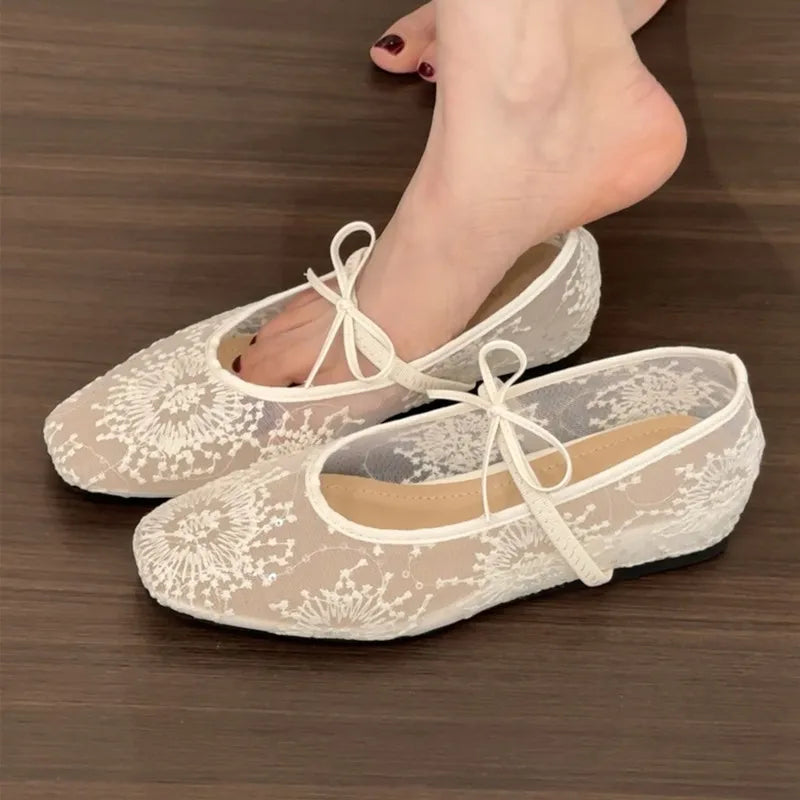 LBSFY  -Brand Women Flats Fashion Mesh Flat Shoes Ladies Elegant Mary Jane Shoes Soft Sole Outdoor Dress Ballerinas Shoes