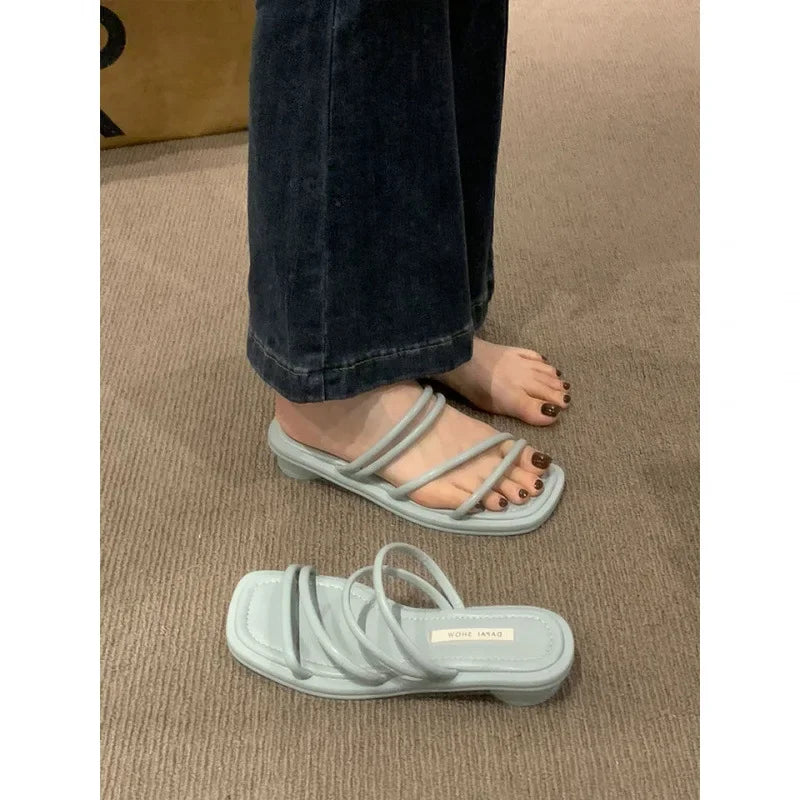 LBSFY -French Style Low Heel Sandals Women's Outdoor Wearable Slippers Exposed Toe Thin Strap Gentle Evening Breeze Slippers