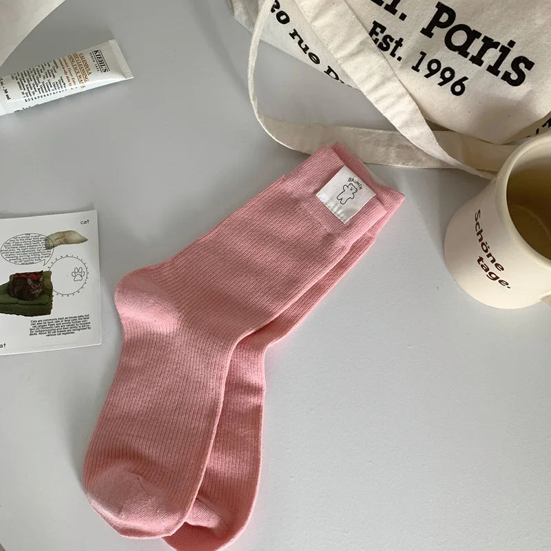 Lbsfy Women's Socks Korean Style Trendy Breathable Casual Dots Cartoon Crew Socks For Girls Novelty Color Warm Socks Comfortable Soft