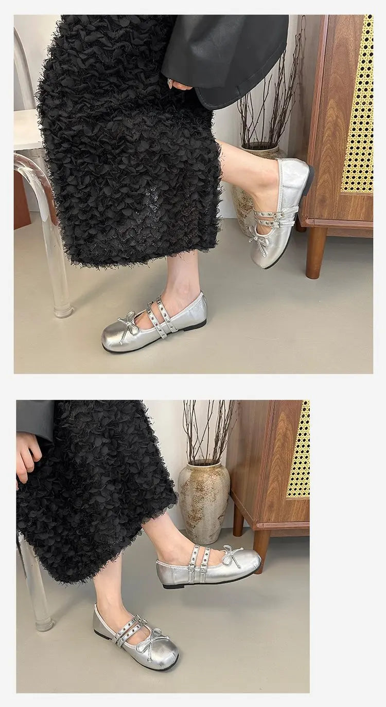 LBSFY -2025 Hot Selling Square Toe Butterfly-knot Women Mary Jane Shoes Ladies Soft Sole Dress Flats Casual Street Style Ballet Shoes