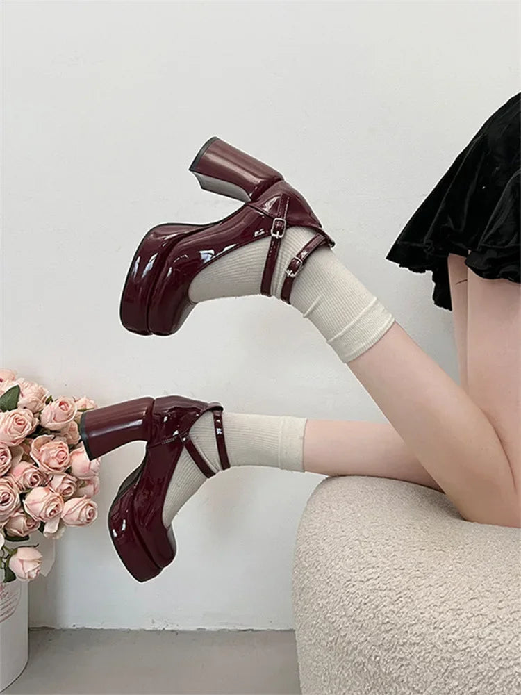 LBSFY -Mary Jane Pumps For Women Girls Fashion Brand New Chunky Heel Wedding Dress Shoes Spring New Pumps Classic Double Buckle