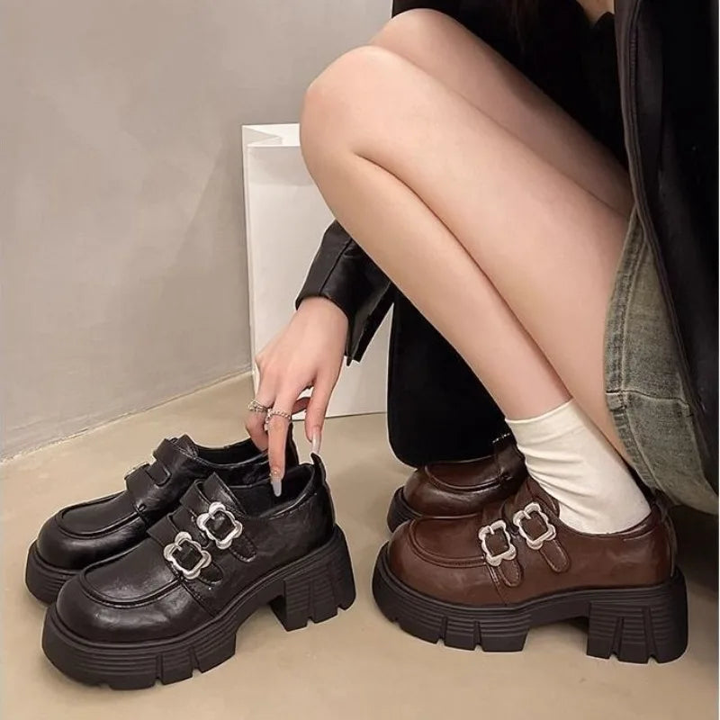 LBSFY -Women's High Heel Soft Leather Shoes Spring Thick Bottom Platform Mary Jane Shoes Retro Japanese Jk Uniform Lolita Shoes Women
