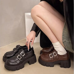 LBSFY -Women's High Heel Soft Leather Shoes Spring Thick Bottom Platform Mary Jane Shoes Retro Japanese Jk Uniform Lolita Shoes Women