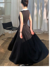 LBSFY -Vintage Elegant French Women's Prom Long Dresses Chic O-Neck A-Line Sleeveless Black White Patchwork Dress Party Evening Vestido
