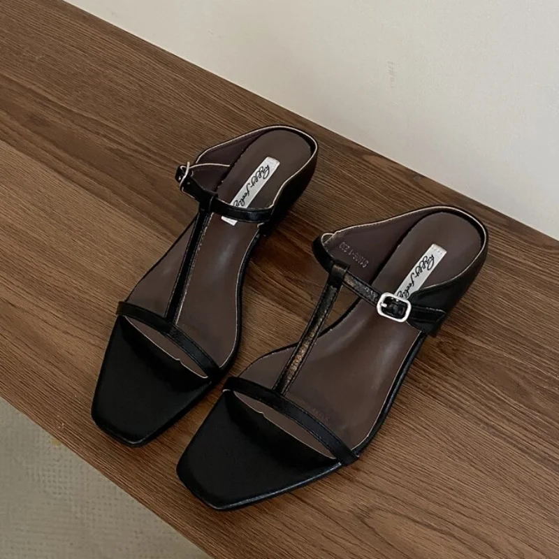 LBSFY -  Brand Summer Women Slipper Square Heels Sandals Square Toe Party Wedding Shoes Slip On Beach Slides Mujer