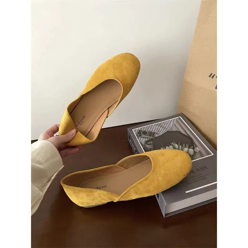 LBSFY -Women Suede Loafers Flat Heel Shallow Female Shoes Spring Summer Square Toe Basic Concise Women Loafers Casual Slip on Boat