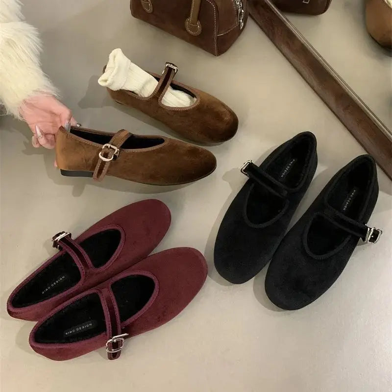 LBSFY  -   Ballet Flats Buckle Red Dress Ballerinas Zapatos Mujer Women Mary Janes Shoes