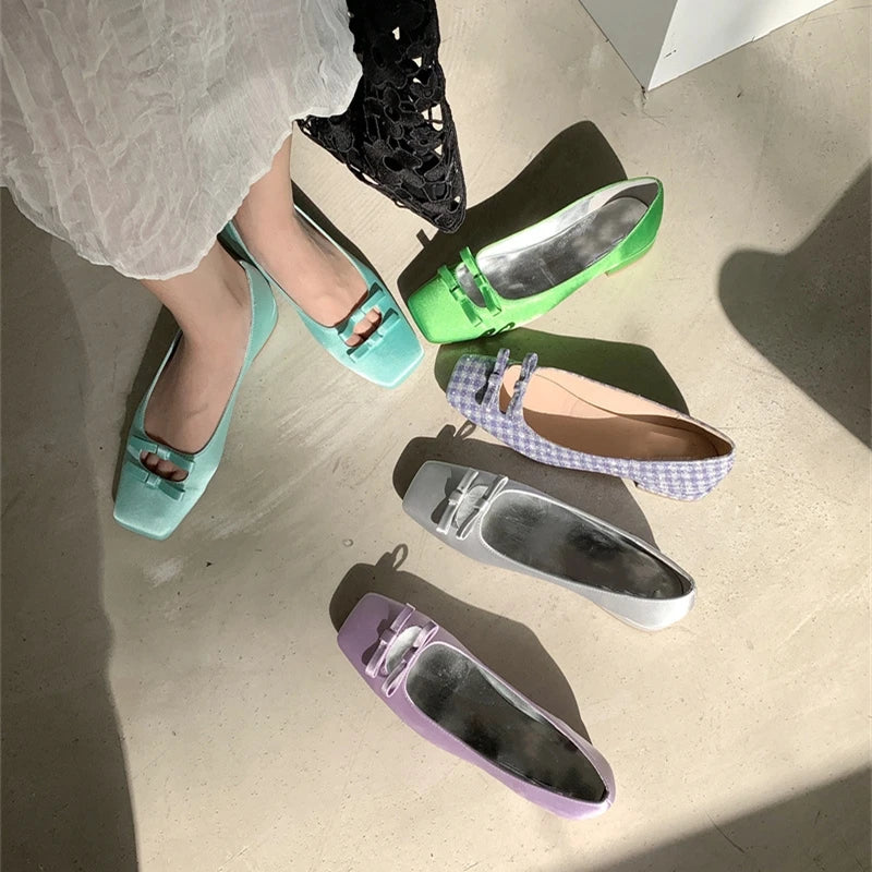 LBSFY  -  Women's Ballet Shoes 2024 Spring and Autumn New Fashion Square Toe Mary Jane Shoes Women Bowknot Women's Loafers