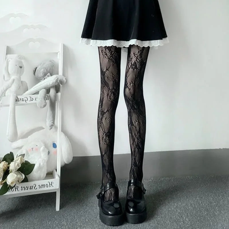 Lbsfy Fishnet Mesh Lace Pantyhoses  Flower Stockings Women Sexy Floral Rattan Leggings Gothic Mesh Hollowed Hosiery Female Tights