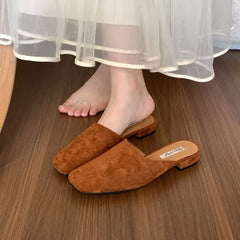 LBSFY -Brand Women Slippers Square-toed Muller Shoes Lady Luxury Low Heel Outdoor Slippers Summer Fashion All-Match Slides