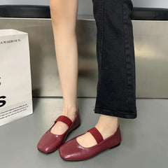 LBSFY -Square Toe Women Flats Shoes Mary Jane Shoes Fashion Shallow Elastic Band Spring Autumn Ladies Comfort Soft Sole Shoes