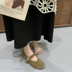 LBSFY -New Style Fashion Women's Ballet Flats Retro Red Double Belt Buckle Decoration Casual High Quality Big Size Lady Mary Jane Shoes