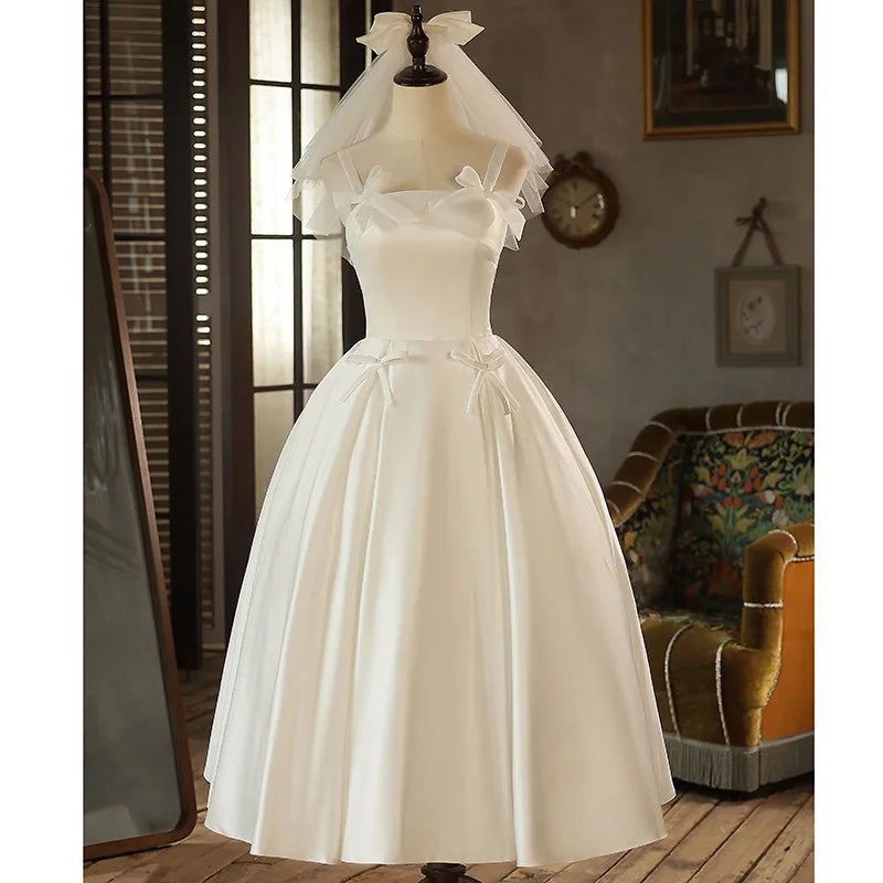 LBSFY -Customized Bow Simple Sling Evening Dresses Slim Waist Solid Elegant Temperament Prom Dress Korean Chic Wedding Party Vestidos