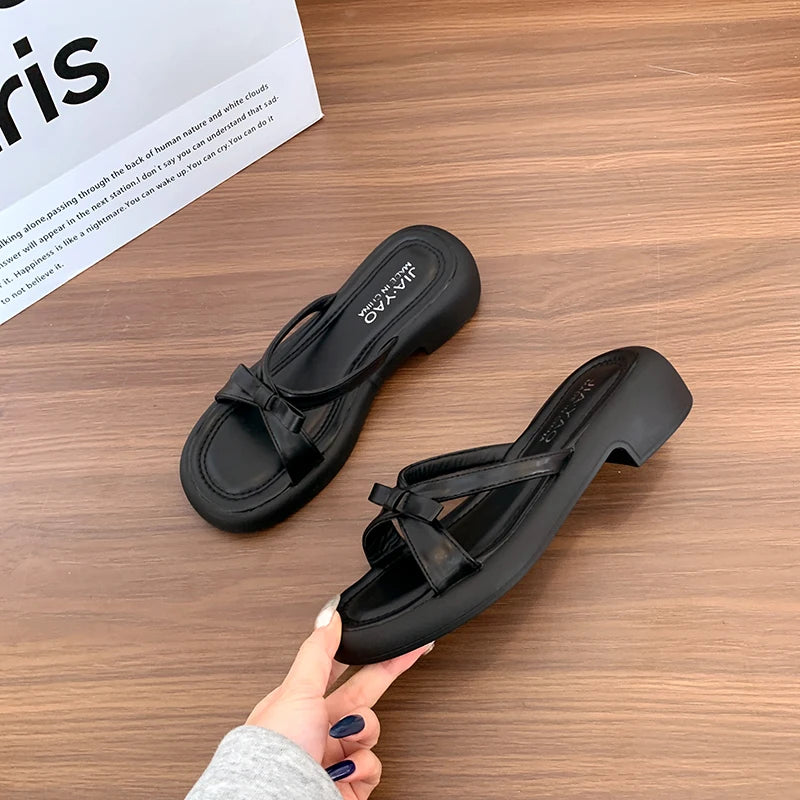 LBSFY  Summer Open Toe Women Slippers Shoes Fashion Butterfly-knot Ladies Casual Beach Vacation Flats Slides Shoes