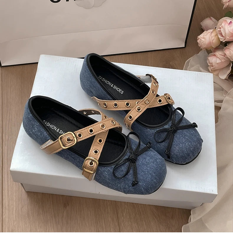 LBSFY -Autumn Design Butterfly-knot Women Ballet Style Flats Concise Shallow Shoes Ladies Outdoor Comfort Mary Jane Shoes
