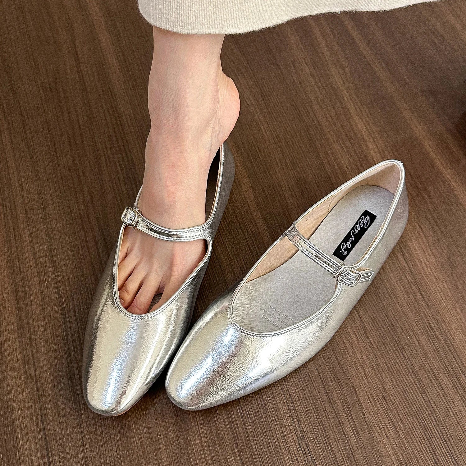 LBSFY -Brand Women Silver Flats Fashion Square Toe Shallow Ladies Slip On Ballet Shoes Soft Casual Flat Mary Jane Shoes Mujer