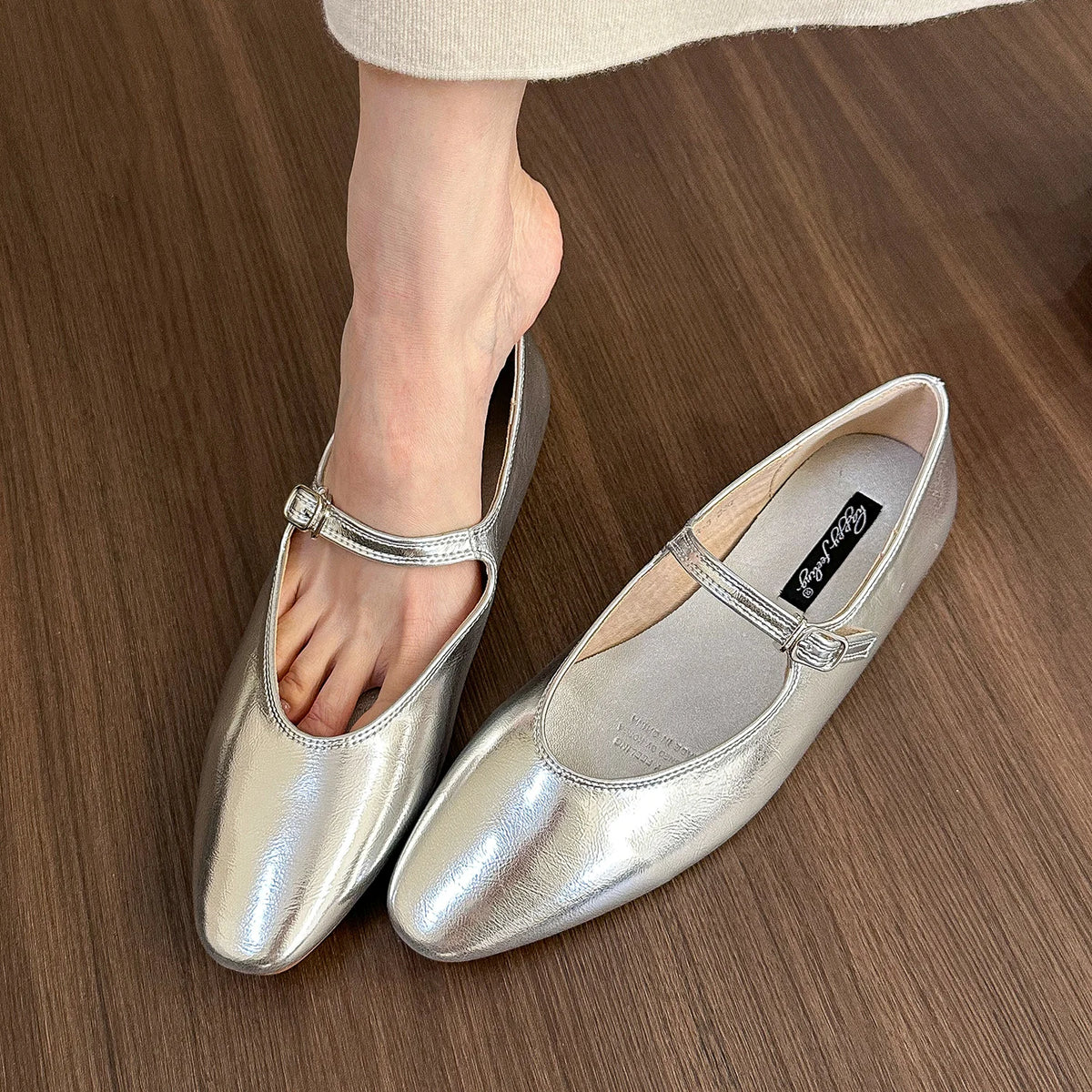 LBSFY -Brand Women Silver Flats Fashion Square Toe Shallow Ladies Slip On Ballet Shoes Soft Casual Flat Mary Jane Shoes Mujer
