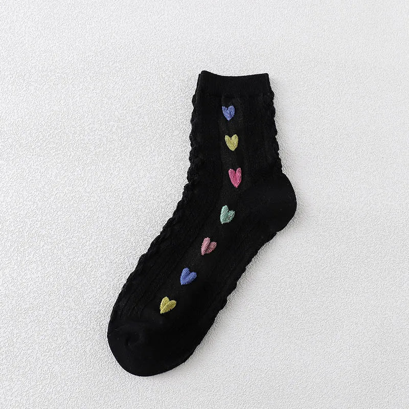 Lbsfy Women's Socks Spring Summer Love Print Mid-tube Korean Sweet Style Kawaii Cute Harajuku Solid Color Long Socks For Girls Gift