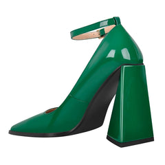 LBSFY  -  Kaky's New Ultra High Thick Heel Lacquer Leather Square Head Large Buckle Strap Single Shoe Women's Shoes 44 45 46