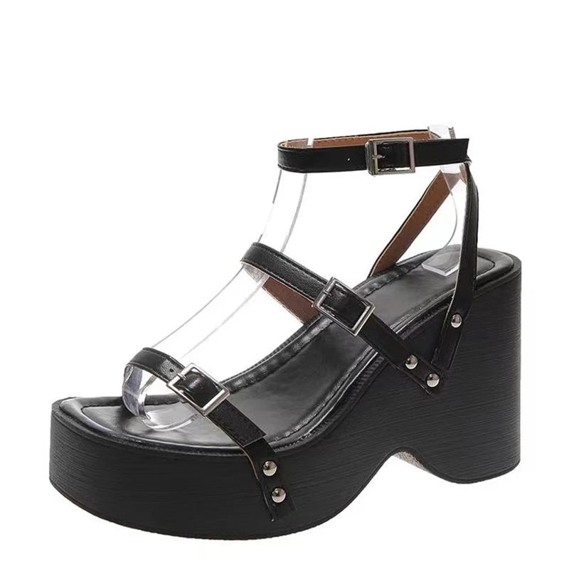 LBSFY  Narrow Band Platform Women Silvery Sandals Casual Shoes Summers Party Dress Wedges Heel Sandalias