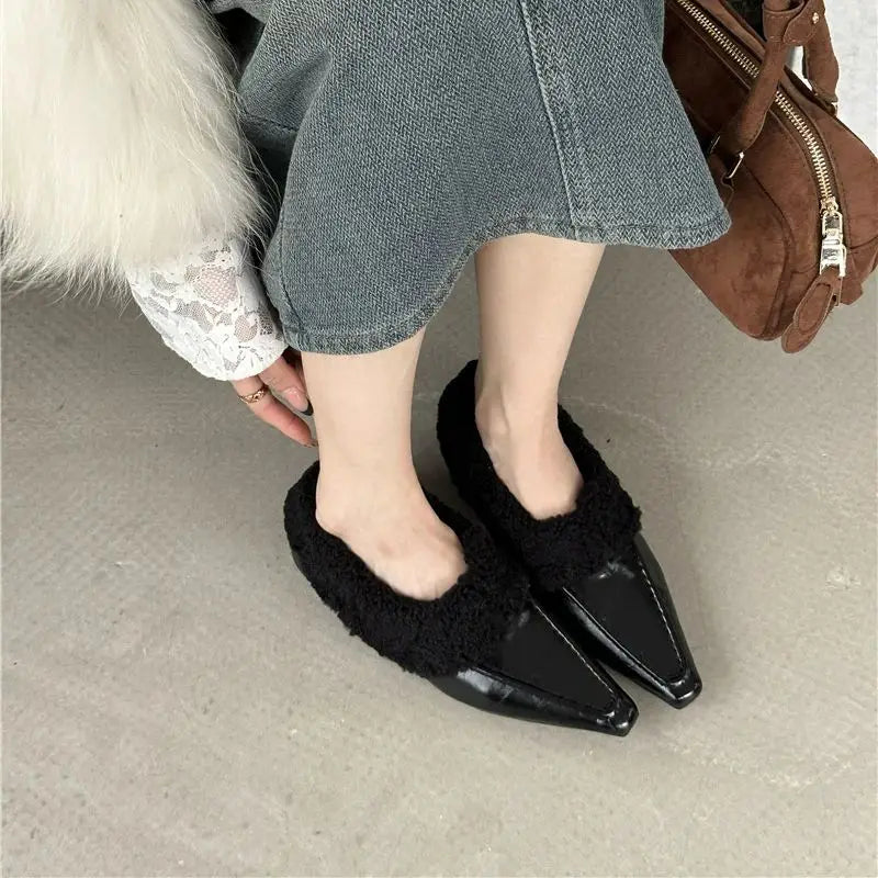 LBSFY  -  Comfortable Women Furry Flat Shoes 2024 Autumn Casual Fashion Pointed Toe Women Shoes Simple Versatile Shallow Mouth Sh