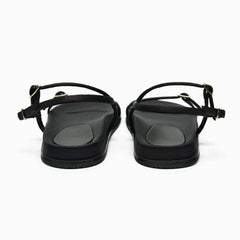 LBSFY  - Ankle Straps Black Flip Flops For Women Summer Casual Round Toe Buckled Flat Sandals Fashion Back Strap Shoes Beach Slipper