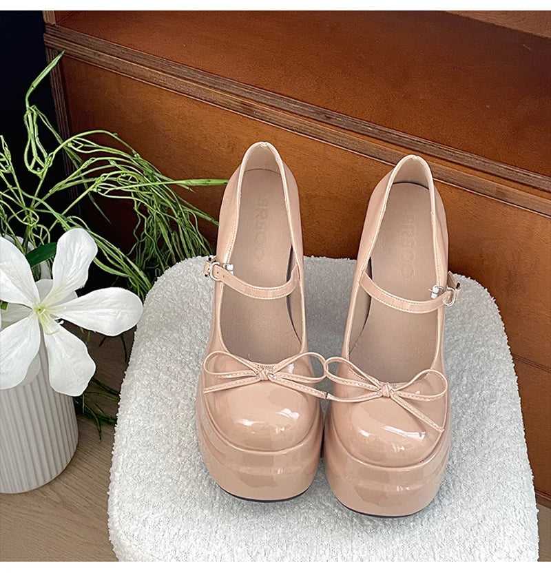 LBSFY -Autumn Platform Thick Heel Women Mary Jane Shoes Fashion Butterfly-knot Shoes Ladies Outdoor Dress Pumps