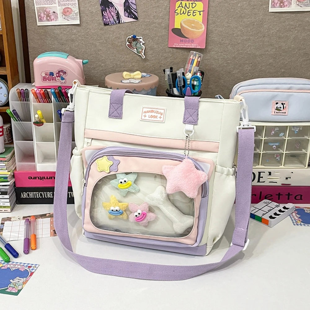 LBSFY -Fashion Japanese Style Transparent Itabag Large Capacity Pvc JK Shoulder Bag Casual Harajuku Canvas Tote Bag Girls