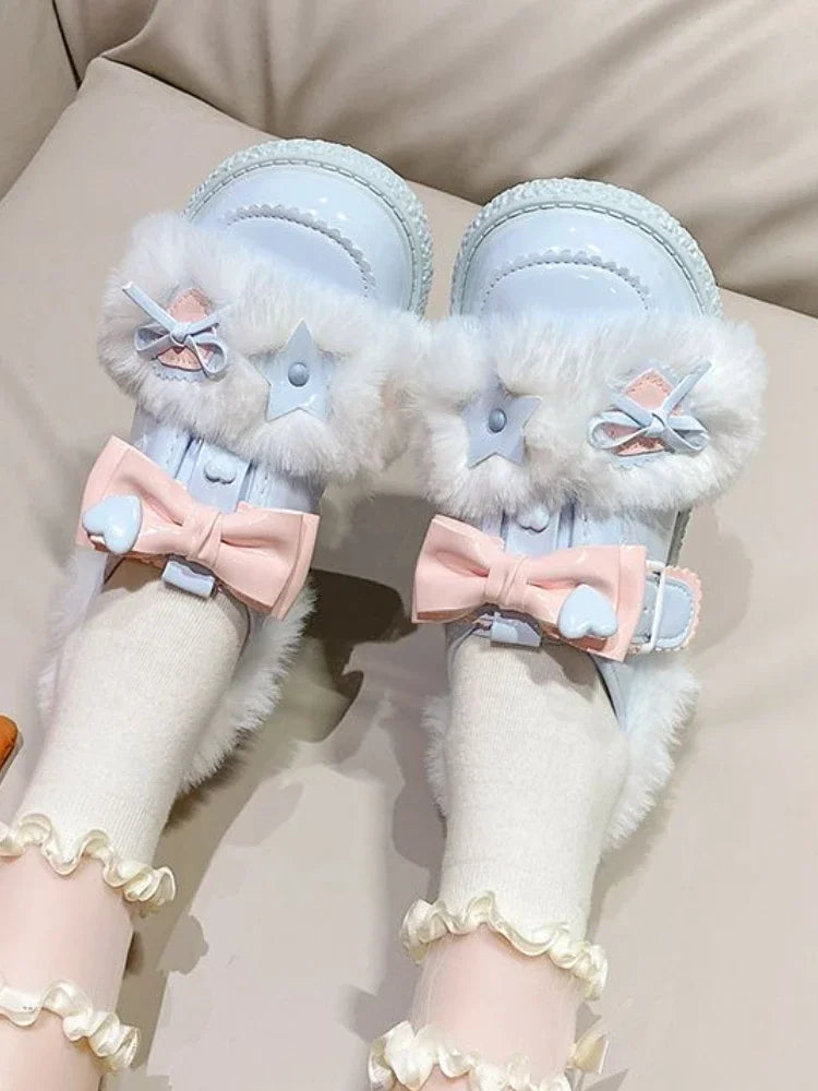 LBSFY  -  Autumn Sweet Fur Design Cotton Shoes Women Elegant Soft Girl Fluffy Single Shoes Female Lolita Platform Pink Cute Leather Shoes