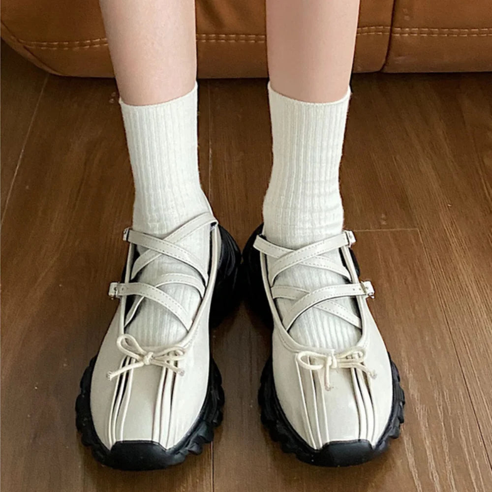 LBSFY -Summer Chunky Women Sports Shoes Fashion Shallow Butterfly-knot Platform Flat Shoes Ladies Casual Outdoor Mary Jane Shoes 2025